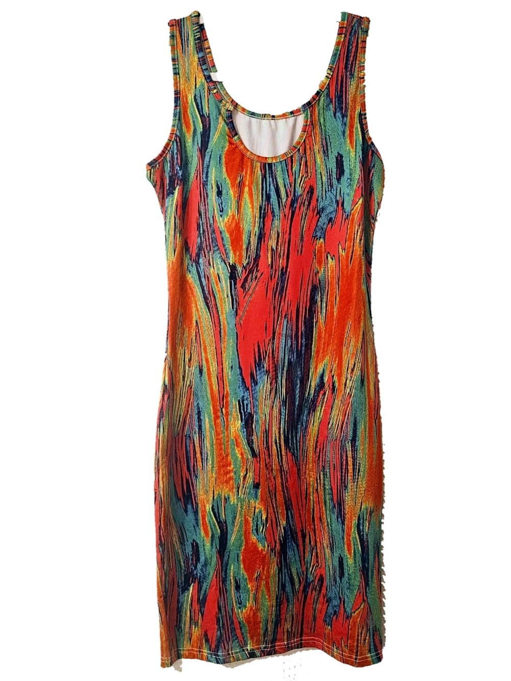 5/$50 Bold Multicolor Tank Dress - Vibrant Orange & Teal